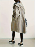 Solid Color Stylish Casual Loose Hooded Jacket with Lining - Khaki