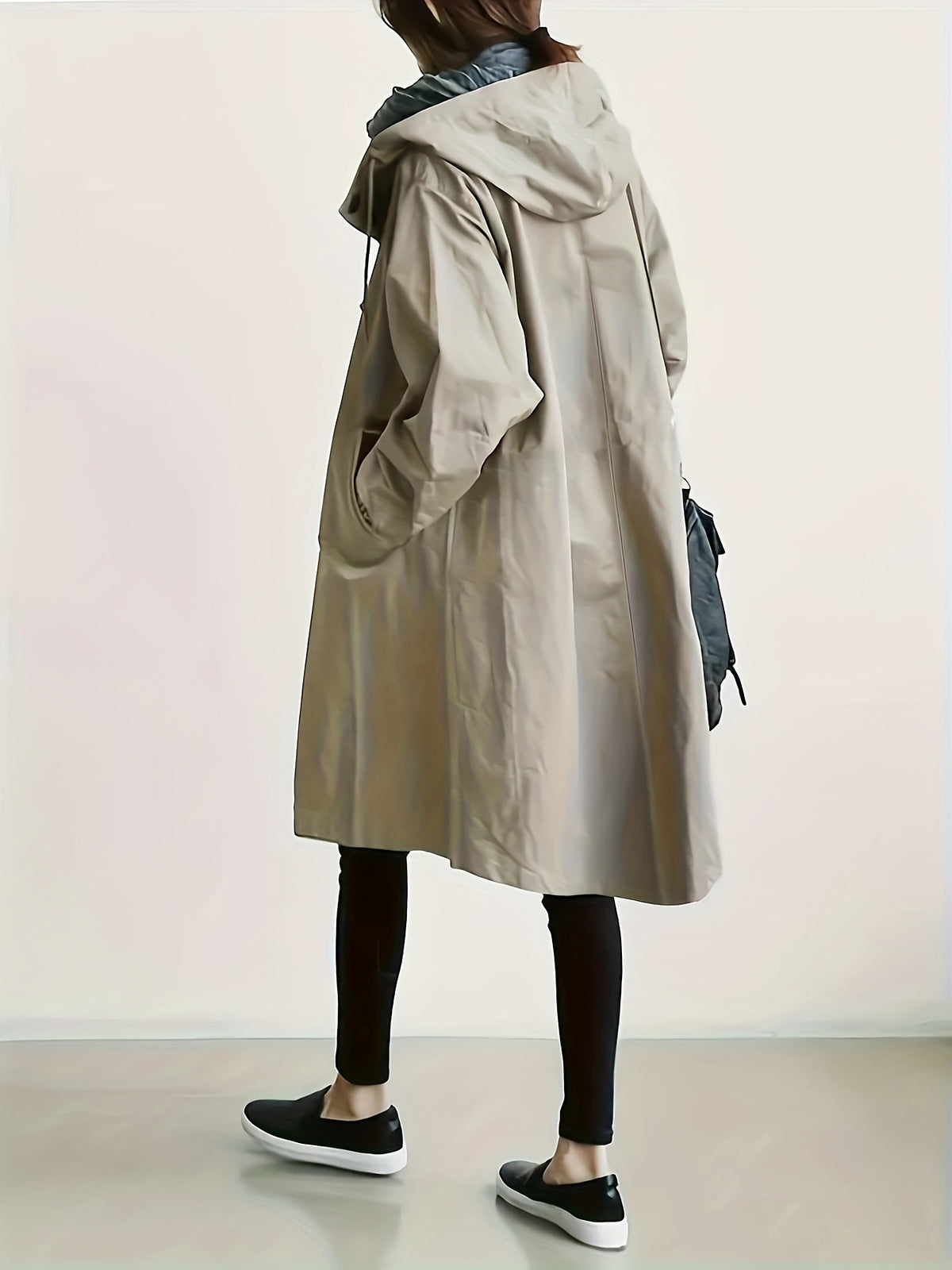 Solid Color Stylish Casual Loose Hooded Jacket with Lining - Khaki