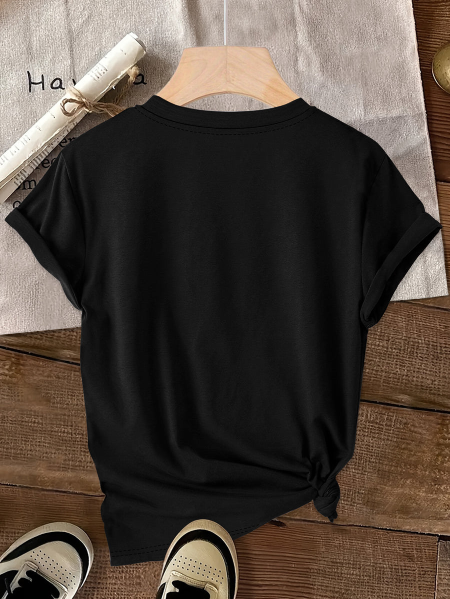Disney Minnie with a Smile on Her Cheek Printed Fashion Women'S Round Neck Casual T-Shirt, Comfortable Fabric Short Sleeved, Round Neck Women'S T-Shirt, Worn in Spring And Summer - Black
