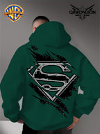Warner Official Men's Hooded Sweatshirt, Black and White Distressed Batman Symbol Torn Wind Print Design, Machine Washable, Cozy and Comfortable Daily Drawstring Hooded Sweatshirt for Autumn and Winter, Versatile Sporty Casual Loose Fit - Green