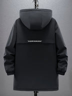 Men's Mid-Length Solid Color Hooded Trench Coat for Autumn and Winter, Suitable for Outdoor Daily Casual Fashion, Available in Black and Green - Black