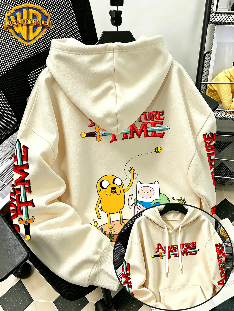 By Warner Bros., 2026 New Adventure Treasure Print, Men's Hoodie, Hooded Sweatshirt, Kangaroo Pocket and Drawstring Hat, Suitable for Daily and Outdoor Sports Wear, Autumn and Winter Warm Jacket, Fashionable Jacket - Apricot