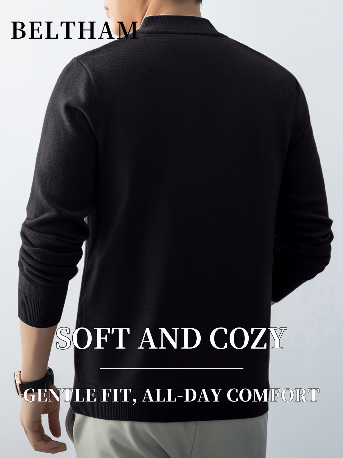 2pcs New Spring Autumn Winter Men'S Knit Cardigan, Ideal Gift for Father And Husband, Solid Color Zipper Design Sweater, Elegant Versatile Knit Cardigan Coat, Suitable for Daily Casual Business Sports Outdoor Camping Fishing Wear - Black