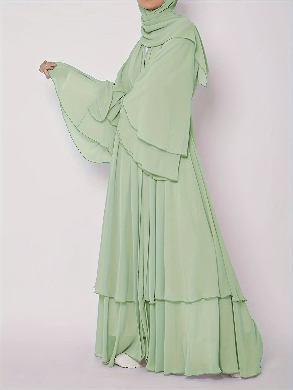 Ramadan Islamic Modest Dress Without Hijab, Long Sleeve Open Front Casual Modest Muslim Dress, Women's Clothing - Olive Green