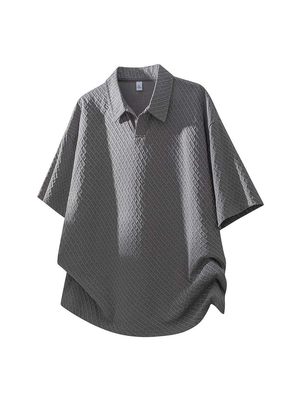 Men's Summer Fiber Fabric Lapel Short-Sleeve Polo T-Shirt, Streetwear Brand Diamond Check Casual Top - Grey