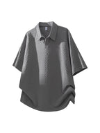 Men's Summer Fiber Fabric Lapel Short-Sleeve Polo T-Shirt, Streetwear Brand Diamond Check Casual Top - Grey