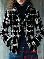 Women'S Fashion Hot Style Casual Jacket with Buttons And Plaid Pattern - Black