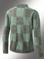 Men'S Checkered Jacket; Lapel Plaid Single-Breasted Casual Jacket; Autumn And Winter Men'S Top, Suitable for Daily Work Scenes - Gray Green