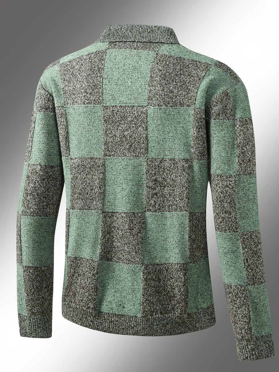 Men'S Checkered Jacket; Lapel Plaid Single-Breasted Casual Jacket; Autumn And Winter Men'S Top, Suitable for Daily Work Scenes - Gray Green