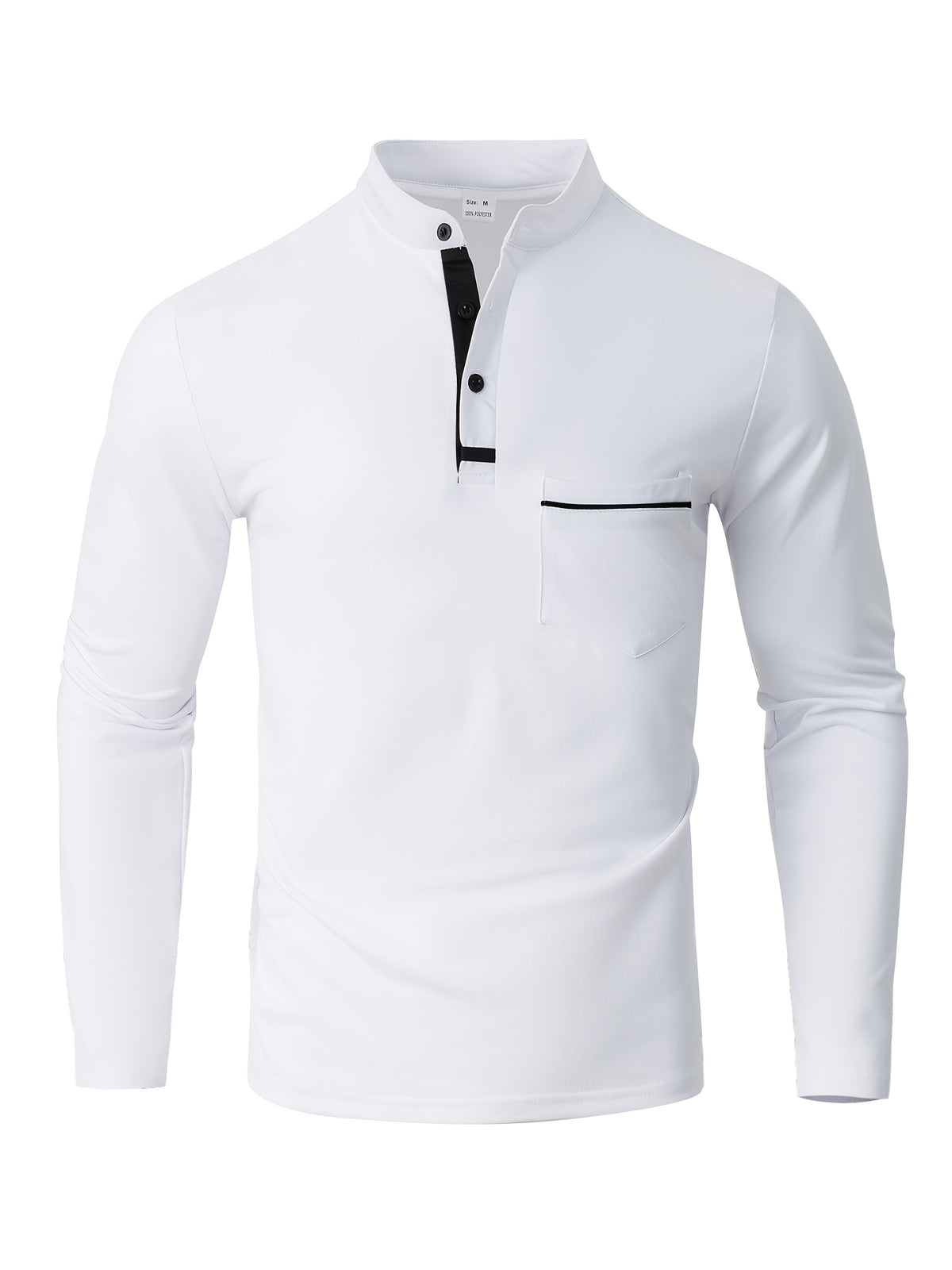 [Josh May OBM] 3pcs Men'S Long Sleeve Henley Shirts, Skin-Friendly Comfortable Fabric, Natural Elasticity Wearing Experience, Slim Casual Fit, Stand Collar Button-Up Design, Contrast Color Patchwork Detail, Chest Pocket Decoration - White + Light Gray + Light Blue