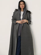 Middle Eastern Women's Clothing: Three-Yard Pleat Muslim Robe, Solid Color Cardigan Outerwear Cape - Grey