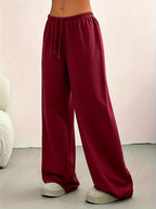 Lazy Style Solid Wide-Leg Pants Women'S High-Waist Drapey Floor-Length Trousers Versatile Casual Sweatpants - Burgundy