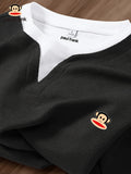 Mushan Snow Picked Paul Frank Men'S Casual Spring/Autumn Waffle Long Sleeve Fake Two-Piece Color Block T-Shirt - Black