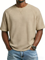 Men'S 2 pc Waffle Knit T Shirts Short Sleeve Crew Neck, Breathable Textured Fabric Casual Tops, Lightweight Soft Comfortable Fit, Ideal for Daily Wear, Travel, Street Fashion And Warm Weather Style - Khaki+Grey
