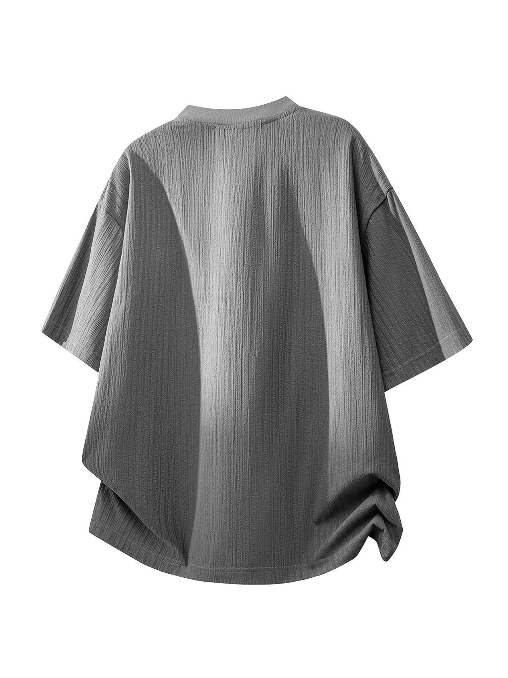 Men's Summer Split Neck T-Shirt Loose Drop Shoulder Design Versatile Minimalist Premium Daily Trendy Top - Grey