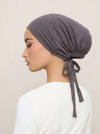1pc Women Abaya Accessories Fashion Solid Color Elastic Band Headscarf, Suitable for Daily Wear Headband Soft Under Cap Women Veil - Dark Gray