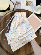 High-Waisted Loose Long Pants with Double-Color Heart Print - Mixed colors