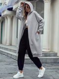 Loose Zipper Long Hoodie Jacket - Grey