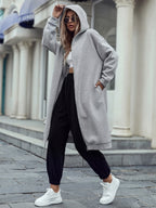 Loose Zipper Long Hoodie Jacket - Grey