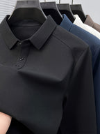 Men'S Raglan Sleeve Long Sleeve Polo Shirt, Relaxed Fit Cut, Unrestricted Movement, Loose Non-Tight Fit, Easy Business Style, No Extra Logos - SINBOS - Black