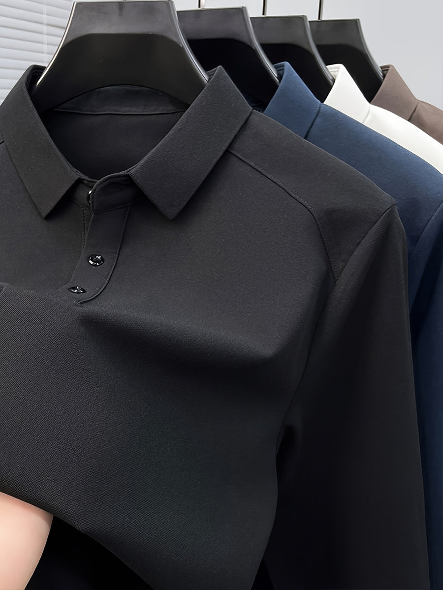 Men'S Raglan Sleeve Long Sleeve Polo Shirt, Relaxed Fit Cut, Unrestricted Movement, Loose Non-Tight Fit, Easy Business Style, No Extra Logos - SINBOS - Black