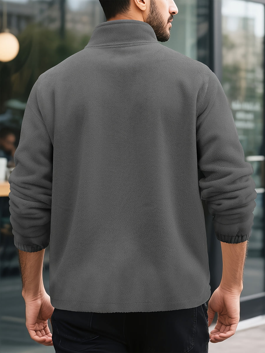 Men's Knitted Zip-Up Cardigan, Autumn/Winter Men's Jacket, Small Stand-Up Collar Design, Can Be Worn Alone or as a Layering Piece, Two-in-One Design with Pockets, Simple and Versatile, Men's Warm Sweater Cardigan - Grey