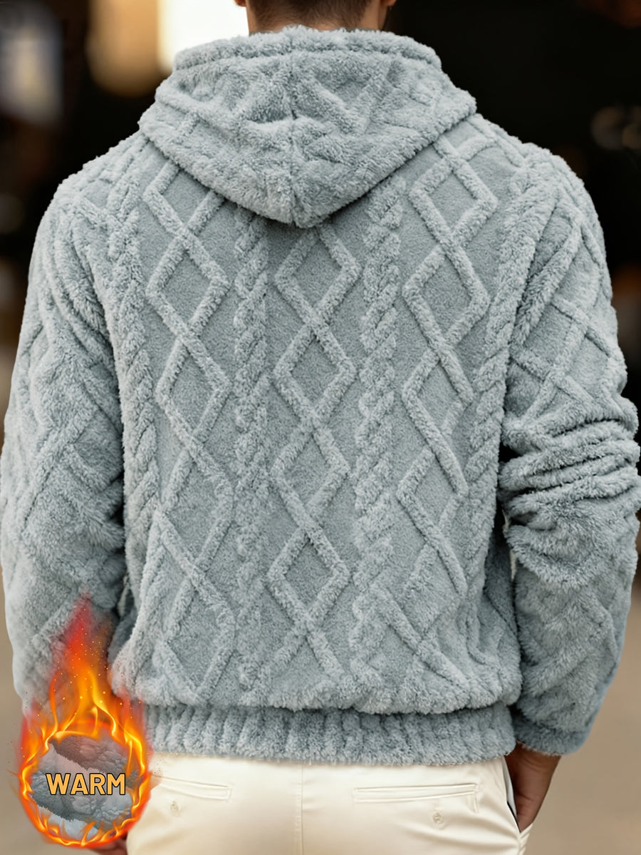 Men'S Autumn Winter Christmas Pajamas Fashion Casual Fleece Hooded Loose Sweatshirt Plush Jacquard Fabric Suitable for Daily Casual Wear - Light Grey