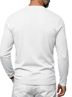 Men's Vertical Pin-Stripe V-Neck Henley Long-Sleeve T-Shirt, Slim Fit Stretch Textured Top, Spring/Autumn Casual Base Layer Men's Apparel - White