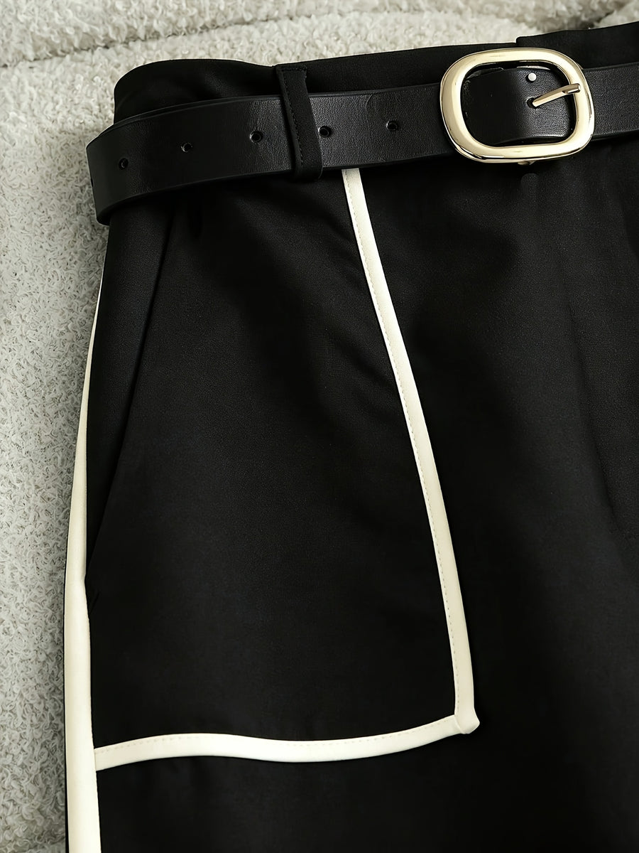 Grey Autumn and Winter Business Casual Wide Leg Straight Leg Pants, Stylish and Elegant Splicing Design, Loose Commuting Multi-purpose Pants, Suitable for Wearing in Spring and Autumn Seasons, Elastic Back Waist Casual Multifunctional Pants - Black