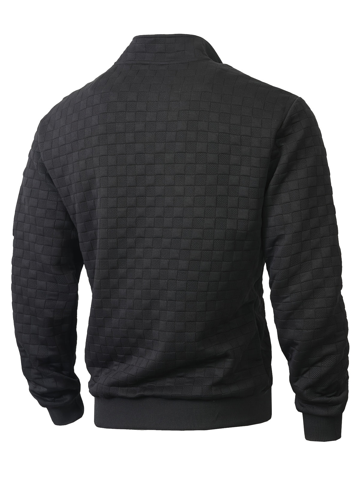 Autumn Men'S Waffle Half-Zip Stand Collar Sweatshirt, Casual Loose Textured Pullover Top Jacket, Gift for Husband Or Father - Black