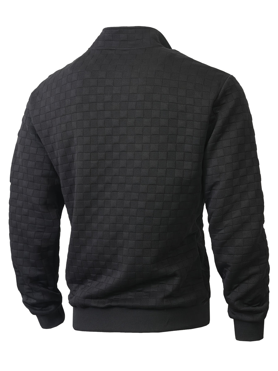 Autumn Men'S Waffle Half-Zip Stand Collar Sweatshirt, Casual Loose Textured Pullover Top Jacket, Gift for Husband Or Father - Black