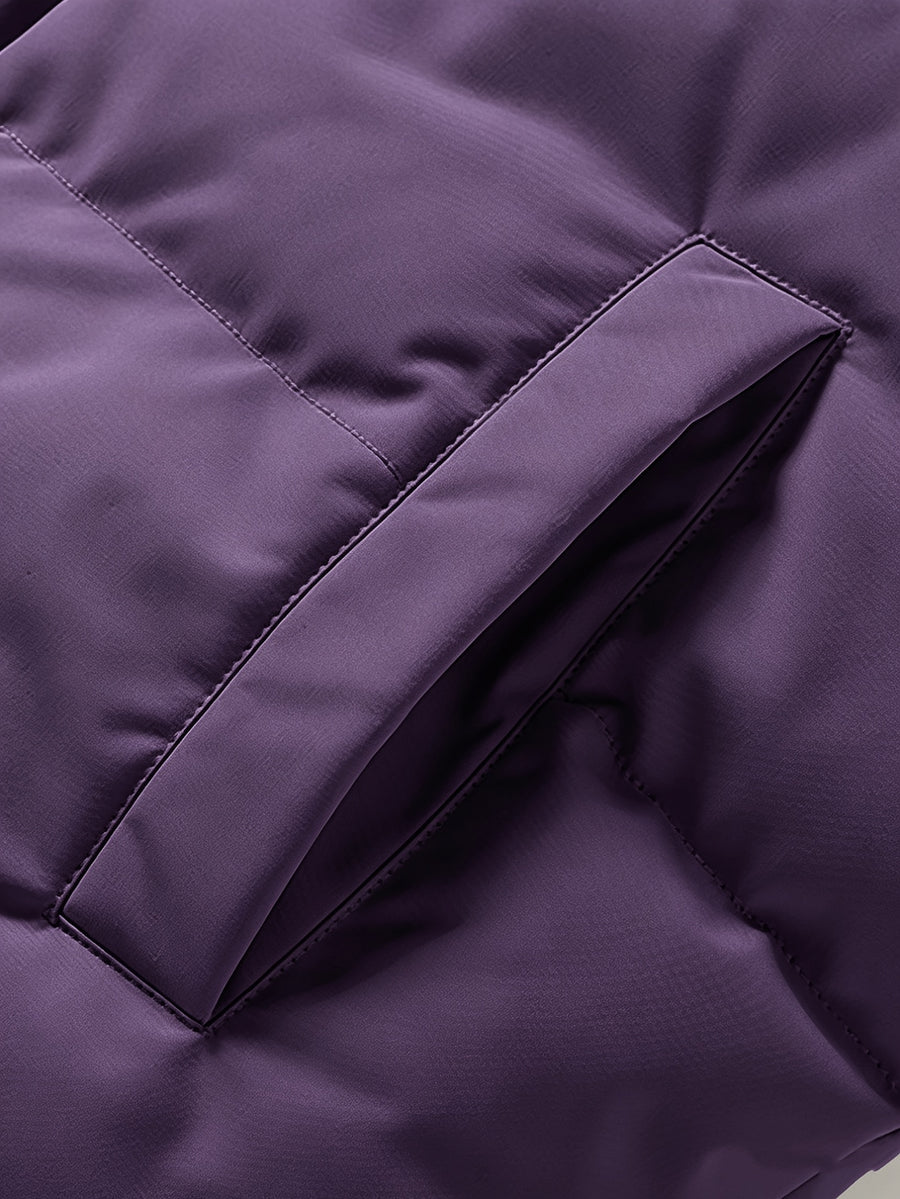Men'S Stand-Collar Jacket Winter Loose Thick Warm Coat, Easy Casual Zippered Jacket - Purple