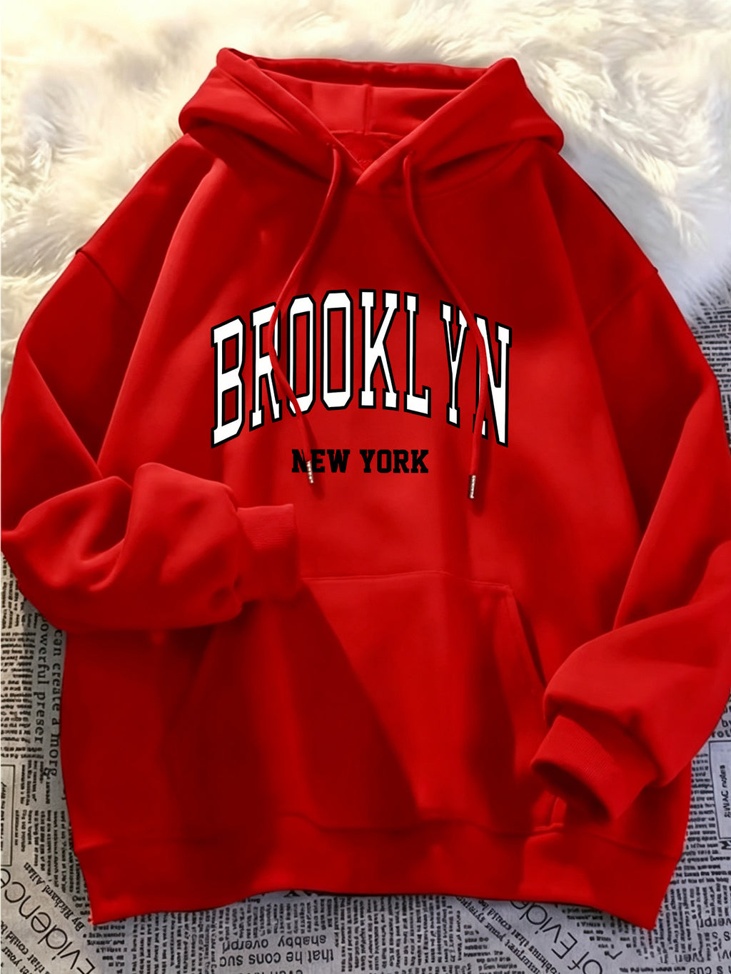 BROOKLYN NEW‑YORK Unisex Versatile Hoodie, Casual and Comfortable Long-Sleeve Pullover, Suitable for Spring, Autumn, and Winter - Red