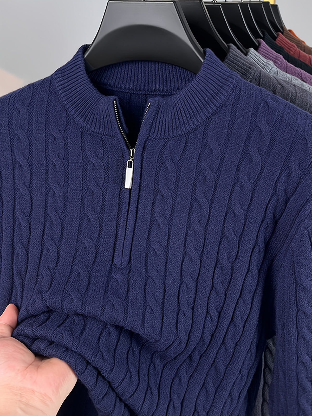 Men'S Half-Zip Jacquard Knit Sweater, Retro Luxury, Breaking The Monotony of Middle-Aged Sweaters, Suitable for Business Casual - SINBOS - Shangqing