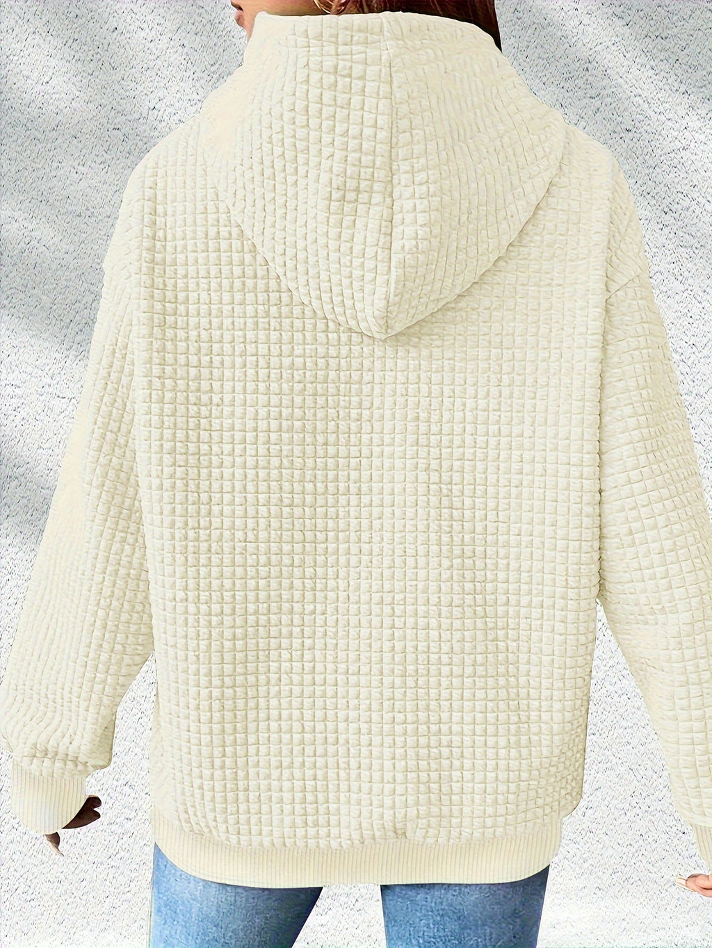 Valentine's Day 2026 New Summer Promotion Fashionable, Commuting, Daily Outfit, Casual Yet Appropriate, Elegant, People, Waffle Women's Drawstring Hooded Sweatshirt Casual Loose Printed Sweatshirt - Apricot
