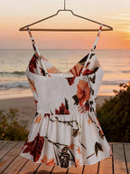 Elegant Women's Floral Print Strapless Backless Bodycon Top with Thin Straps, Versatile and Suitable for Vacation Wear - Mixed colors