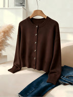 Cozy Women's Cardigan with Floral Button Accents, Soft Stylish Cardigan for Casual Daily Wear - Coffee Color