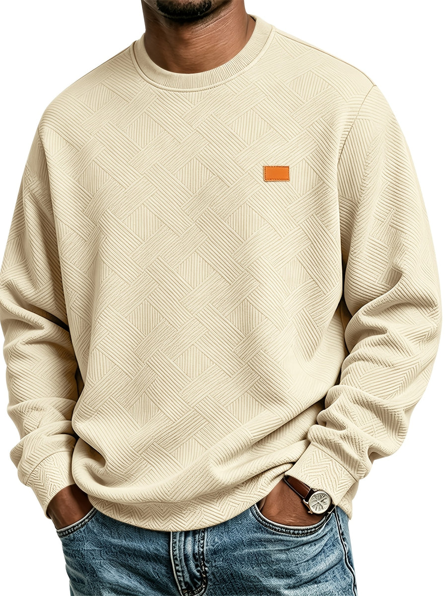Men'S Fall Winter Crew Neck Sweatshirt 3D Textured Long Sleeve Pullover Loose Fit Casual Sports Commute Daily Home Outer Top Plus Size - Apricot
