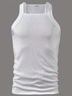 ROYALBOY Men's Slim Fit Tank Top with Thick Shoulder Straps - Sleeveless Athletic Shirt Suitable for Gym, Parties, Commuting, Solid Color Non- Back Strap Design, Machine Washable Spring/Autumn Wear for Daily Wear & Gatherings - White
