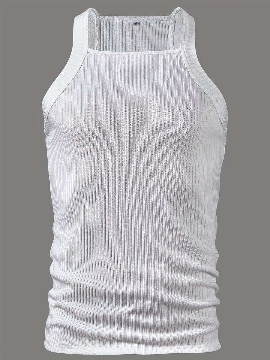 ROYALBOY Men's Slim Fit Tank Top with Thick Shoulder Straps - Sleeveless Athletic Shirt Suitable for Gym, Parties, Commuting, Solid Color Non- Back Strap Design, Machine Washable Spring/Autumn Wear for Daily Wear & Gatherings - White