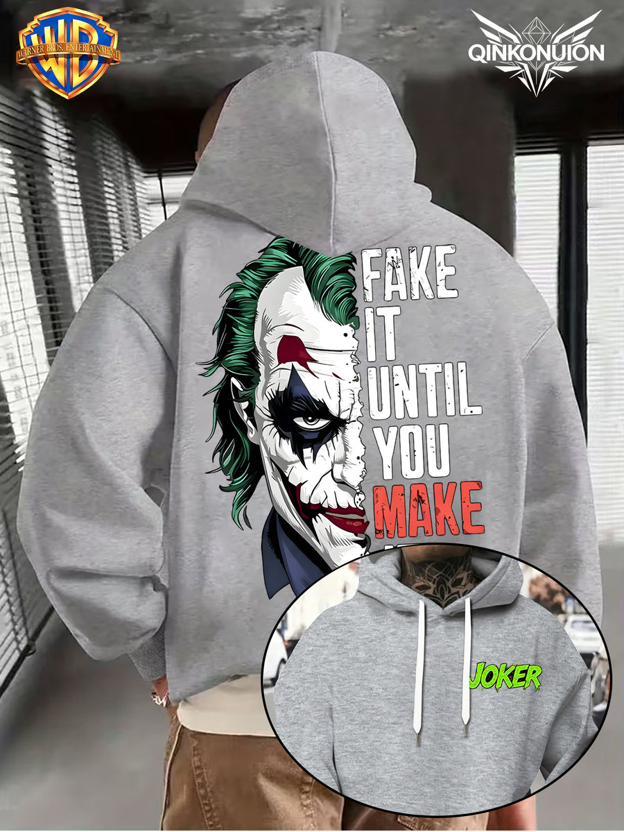 WB Warner Men'S New Trendy Hoodie, Clown-Themed Printed Design Hoodie, Daily Casual Drawstring Hoodie, Long Sleeve Hoodie, Machine Washable, Multifunctional Sports And Leisure Loose Fit Men'S Hoodie - Light Grey