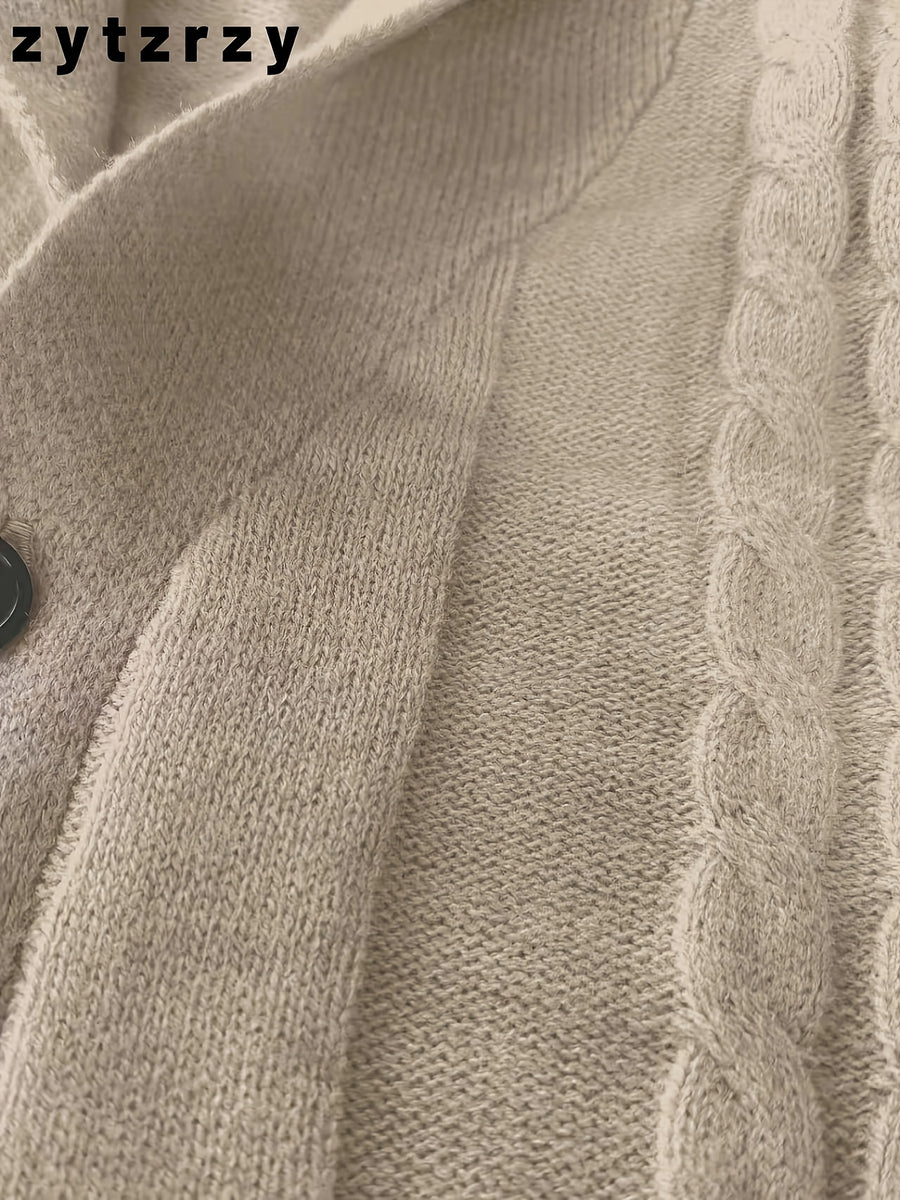 Men's Casual Sport Knit Cardigan, Fashion Knit Cardigan Jacket | Long Sleeve Thickened for Autumn and Winter, Warm, Featuring Cable Knit Craftsmanship, Casual Style Sweater with Button Closure, Regular Fit Long Sleeve Casual Style for Autumn and - Apricot