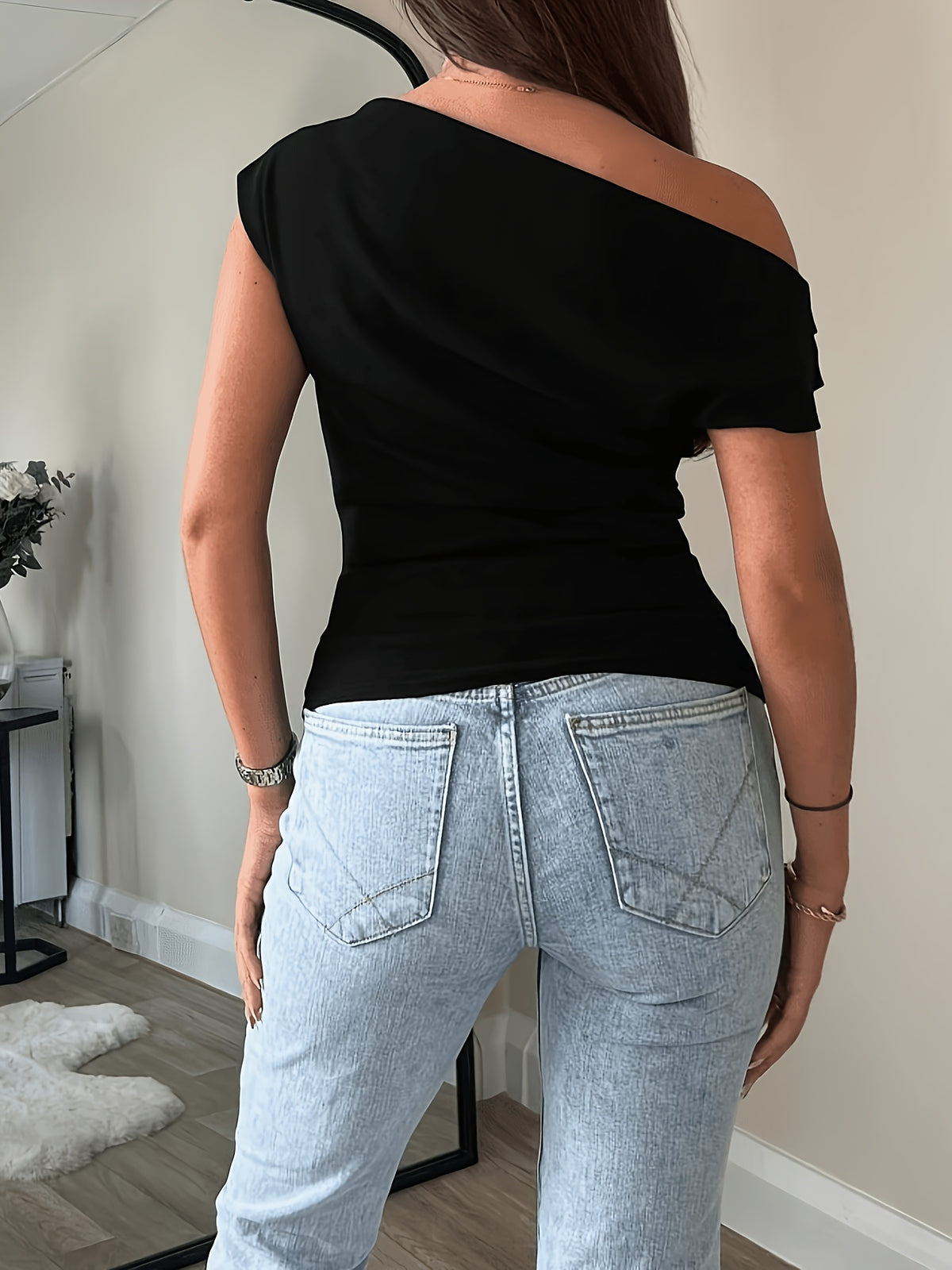 Elegant Casual Fashion Off-Shoulder Short Top Slim Sexy Women'S Blouse - Black