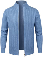 2026 Spring/Fall New Men'S Knitted Rib-Striped Zip-Up Cardigan | Stand Collar, Medium Stretch Fabric, Long Sleeve, Casual And Versatile Fit Minimalist Layering - Sea Polish