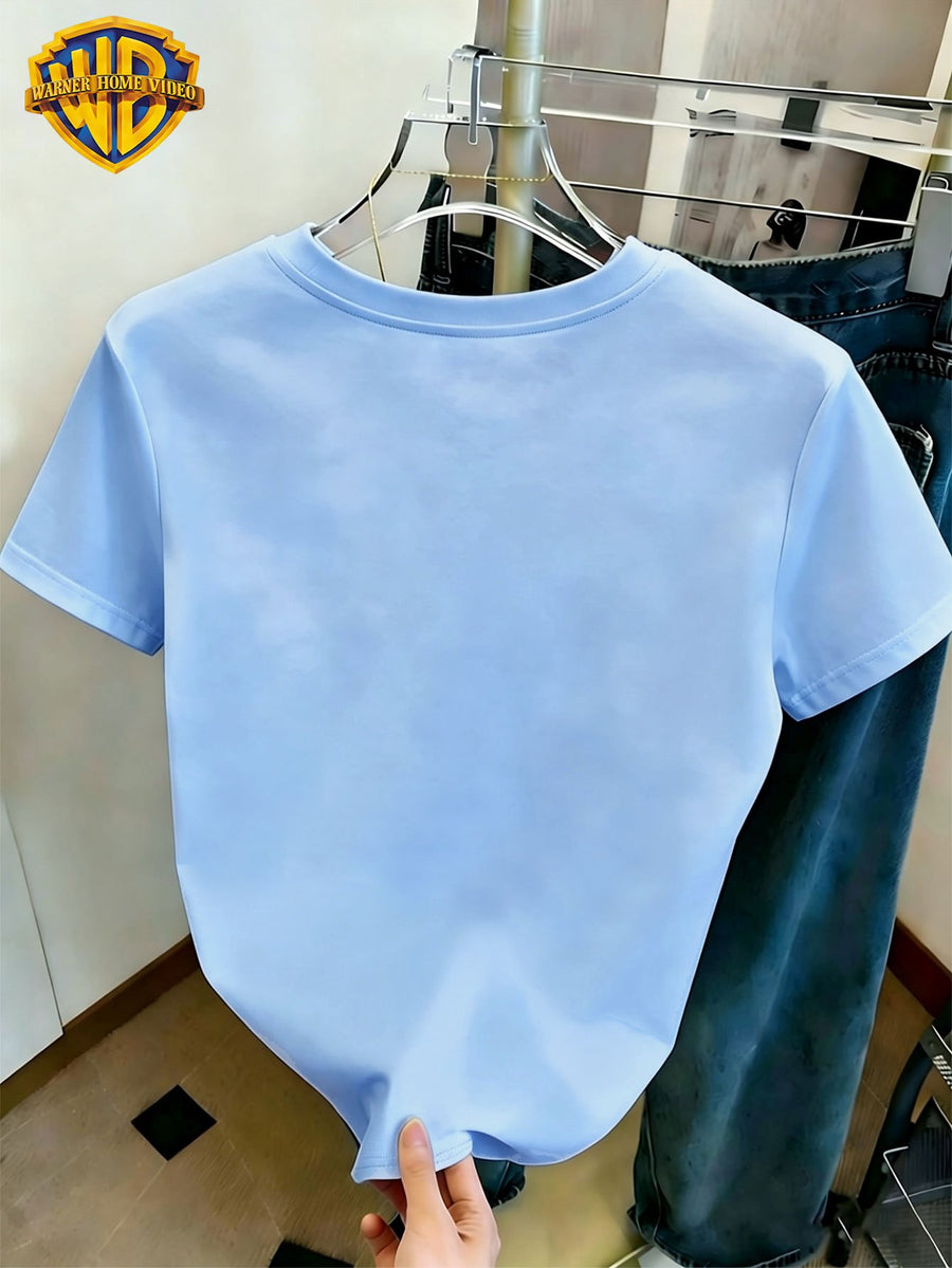 WB Women's Warner Bros. Licensed Two-Cartoon T-Shirt - Messy Sketch Line Print Crew Neck Short-Sleeve Top with Iconic WB Suitable for Casual Daily Wear,, Office & Outfits - Light Blue