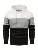 [Shule Shui OBM] "Men's Fashion Sweatshirt" New High-Quality Men's Sweatshirt, Soft and Skin-Friendly, Durable and Retains Shape, Three-Color Patchwork for Stylish Daily Sports and Leisure, Trendy and Versatile, Simple Printed Hooded Sweatshirt - White Grey Black