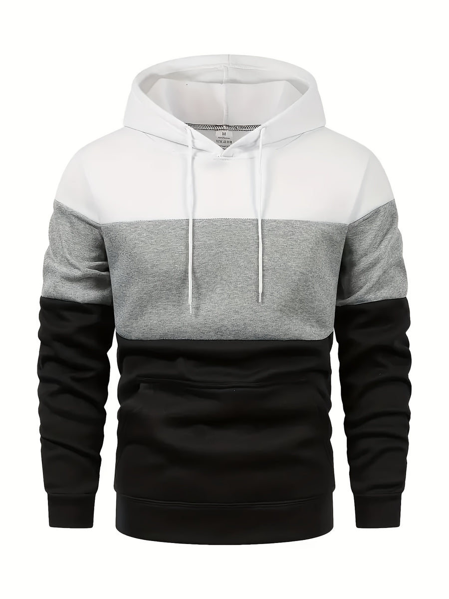 [Shule Shui OBM] "Men's Fashion Sweatshirt" New High-Quality Men's Sweatshirt, Soft and Skin-Friendly, Durable and Retains Shape, Three-Color Patchwork for Stylish Daily Sports and Leisure, Trendy and Versatile, Simple Printed Hooded Sweatshirt - White Grey Black