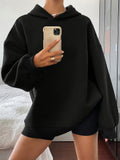 Fashion Influencer Women'S Hooded Loose Fleece Warm Long-Sleeved Sweatshirt - Black
