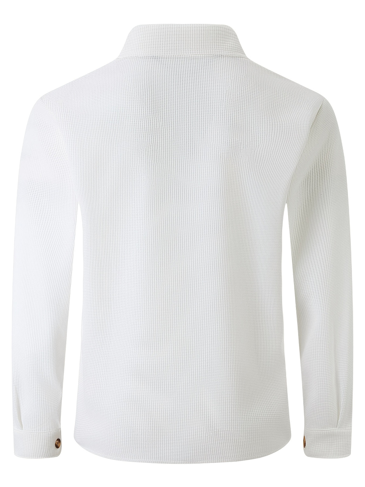 Men Fall Winter Waffle Knit Shacket, Long Sleeve Button Up Collared Shirt Jacket with Pocket, Casual Overshirt Outer Coat, Solid, Comfortable, Loose Fit - White