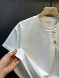 New Summer High-End Heavyweight Short-Sleeve T-Shirt for Men, Premium Embroidered Minimalist Style Crew Neck Top for Outer Wear - White